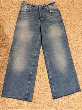Zara Wide-Leg Distressed Blue Denim Jeans